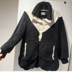 Women's Black and White Free People Sherpa Jacket